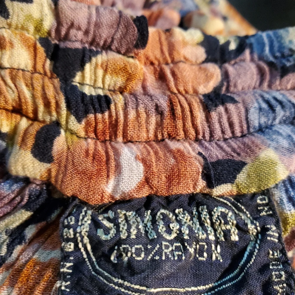 Pleated Maxi Skirt Floral Print In Fall Colors Draw String Adjustable Waist EUC
